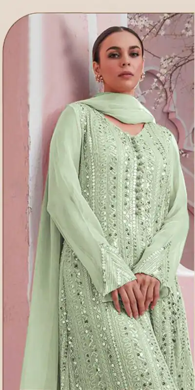 DS 001255 Green color Georgette Embroidered Sequence Salwar Suit Casual, Wedding, Party, Festive, Events . Expected Delivery  4-6 Working Days @1999/- | Salwar suit, Designer Suits, Casual Suits, Creative suits, Palazzo Suits, Party Wear Suits, Patiala Suits, Straight Suits