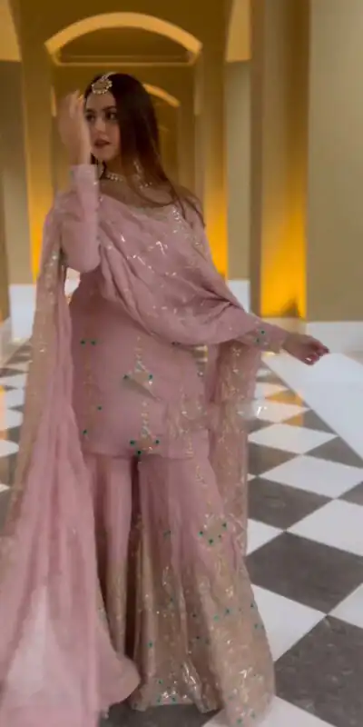 VLM 148 Pink color Foix Georgette Embroidery Salwar Suit Casual, Wedding, Party, Festive, Events . Expected Delivery 4-6 Working Days @2299/- | Jump Suits, Salwar suit, Designer Suits, Casual Suits, Creative suits, Palazzo Suits, Party Wear Suits, Patiala Suits, Straight Suits