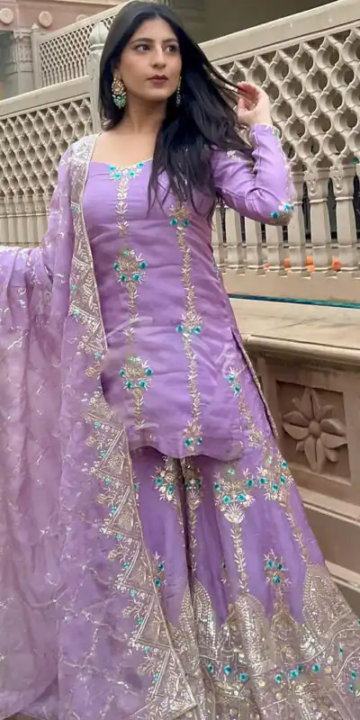VLM 148 violet color Foix Georgette Embroidery Salwar Suit Casual, Wedding, Party, Festive, Events . Expected Delivery  4-6 Working Days @2299/- | Jump Suits, Salwar suit, Designer Suits, Casual Suits, Creative suits, Palazzo Suits, Party Wear Suits, Patiala Suits, Straight Suits