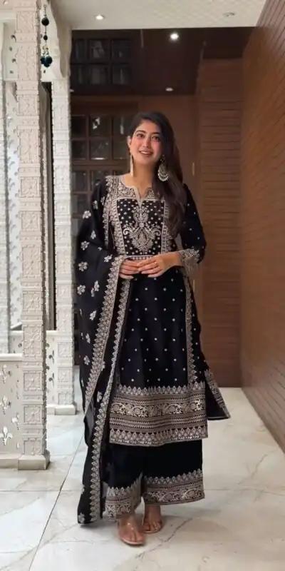 VLM 183 Black Color Chinnon Silk Embroidery Work Salwar Suit Wedding, Party, Festive, Events Expected Delivery 4-6 Working Days @ 2149/- Only | Salwar suit, Designer Suits, Casual Suits, Creative suits, Party Wear Suits, Straight Suits