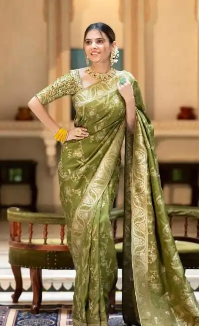 KP 5072 Green Color Soft Lichi Silk Jacquard On All Over Saree Casual, Party Wear, Wedding, Events Etc. Expected Delivery 4-6 Working Days @1499/- | Sarees, Bollywood Sarees, Creative Sarees, Designer Sarees, Embroidered Sarees, Ethnic Saree, Modern Digital sarees, Party Wear Sarees