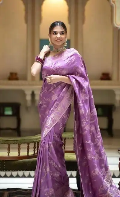 KP 5072B Light Purple Color Soft Lichi Silk Jacquard On All Over Saree Casual, Party Wear, Wedding, Events Etc. Expected Delivery 4-6 Working Days @1499/- | Sarees, Bollywood Sarees, Creative Sarees, Designer Sarees, Embroidered Sarees, Ethnic Saree, Modern Digital sarees, Party Wear Sarees