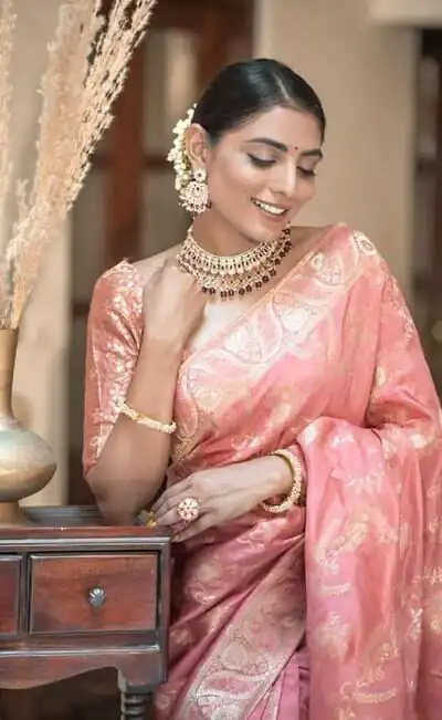 KP 5072B Peach Color Soft Lichi Silk Jacquard On All Over Saree Casual, Party Wear, Wedding, Events Etc. Expected Delivery 4-6 Working Days @1499/- | Sarees, Bollywood Sarees, Creative Sarees, Designer Sarees, Embroidered Sarees, Ethnic Saree, Modern Digital sarees, Party Wear Sarees