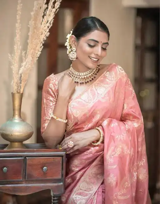 KP 5072B Peach Color Soft Lichi Silk Jacquard On All Over Saree Casual, Party Wear, Wedding, Events Etc. Expected Delivery 4-6 Working Days @1499/- | Sarees, Bollywood Sarees, Creative Sarees, Designer Sarees, Embroidered Sarees, Ethnic Saree, Modern Digital sarees, Party Wear Sarees