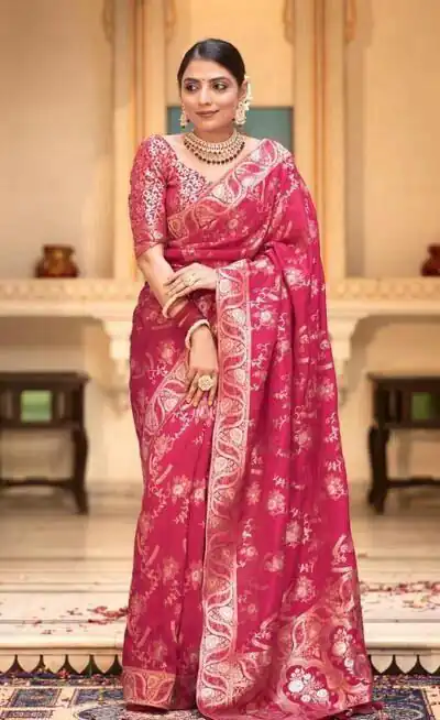 KP 5072 Pink Color Soft Lichi Silk Jacquard On All Over Saree Casual, Party Wear, Wedding, Events Etc. Expected Delivery 4-6 Working Days @1499/- | Sarees, Bollywood Sarees, Creative Sarees, Designer Sarees, Embroidered Sarees, Ethnic Saree, Modern Digital sarees, Party Wear Sarees