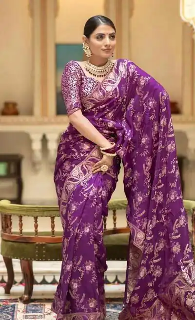 KP 5072B Purple Color Soft Lichi Silk Jacquard On All Over Saree Casual, Party Wear, Wedding, Events Etc. Expected Delivery 4-6 Working Days @1499/- | Sarees, Bollywood Sarees, Creative Sarees, Designer Sarees, Embroidered Sarees, Ethnic Saree, Modern Digital sarees, Party Wear Sarees