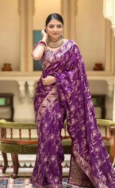 KP 5072B Purple Color Soft Lichi Silk Jacquard On All Over Saree Casual, Party Wear, Wedding, Events Etc. Expected Delivery 4-6 Working Days @1499/- | Sarees, Bollywood Sarees, Creative Sarees, Designer Sarees, Embroidered Sarees, Ethnic Saree, Modern Digital sarees, Party Wear Sarees