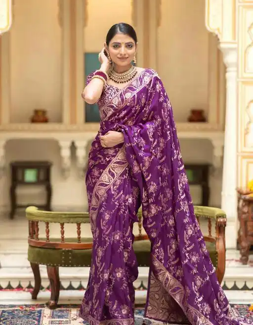 KP 5072B Purple Color Soft Lichi Silk Jacquard On All Over Saree Casual, Party Wear, Wedding, Events Etc. Expected Delivery 4-6 Working Days @1499/- | Sarees, Bollywood Sarees, Creative Sarees, Designer Sarees, Embroidered Sarees, Ethnic Saree, Modern Digital sarees, Party Wear Sarees