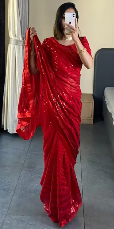 DS BT RADHIKA Red Color Georgette Fancy Sequence Work Saree Wedding, Party, Festive, Events Expected Delivery 4-6 Working Days @ 1699/- | Sarees, Bollywood Sarees, Creative Sarees, Designer Sarees, Embroidered Sarees, Ethnic Saree, Modern Digital sarees, Party Wear Sarees