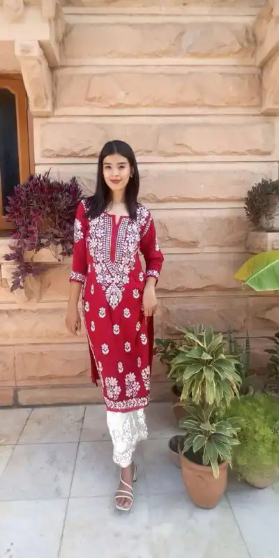 RTC 5650 Red Color Rayon Chine Stitched Work Salwar Suit Casual, Wedding, Festive, Events Etc. Expected Delivery 4-6 Working Days @1599/- | Jump Suits, Salwar suit, Designer Suits, Casual Suits, Creative suits, Palazzo Suits, Party Wear Suits, Patiala Suits, Straight Suits