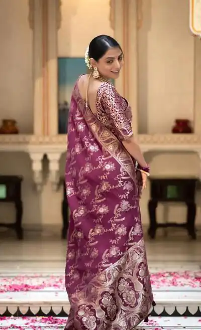 KP 5072B Wine Color Soft Lichi Silk Jacquard On All Over Saree Casual, Party Wear, Wedding, Events Etc. Expected Delivery 4-6 Working Days @1499/- | Sarees, Bollywood Sarees, Creative Sarees, Designer Sarees, Embroidered Sarees, Ethnic Saree, Modern Digital sarees, Party Wear Sarees