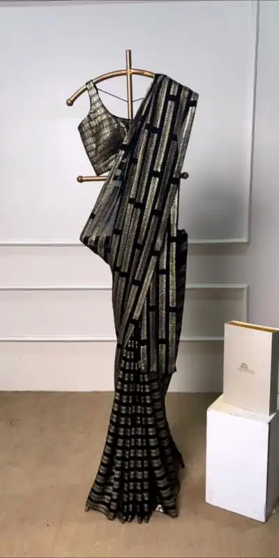 KD 383 Black Color Faux Georgette Sequence Work Saree Casual, Party, Wedding, Festive, Events Etc.  Expected Delivery  4-6 Working Days @1699/- | Sarees, Bollywood Sarees, Creative Sarees, Designer Sarees, Embroidered Sarees, Ethnic Saree, Modern Digital sarees, Party Wear Sarees