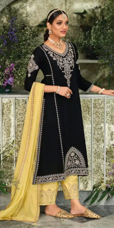 KF 1635 Black Top : Georgette Chine Stitched Work Salwar Suit Wedding, Party, Festive, Events Etc. Expected Delivery 4-6 Working Days @2049/-Only | Salwar suit, Designer Suits, Casual Suits, Creative suits, Palazzo Suits, Party Wear Suits, Straight Suits