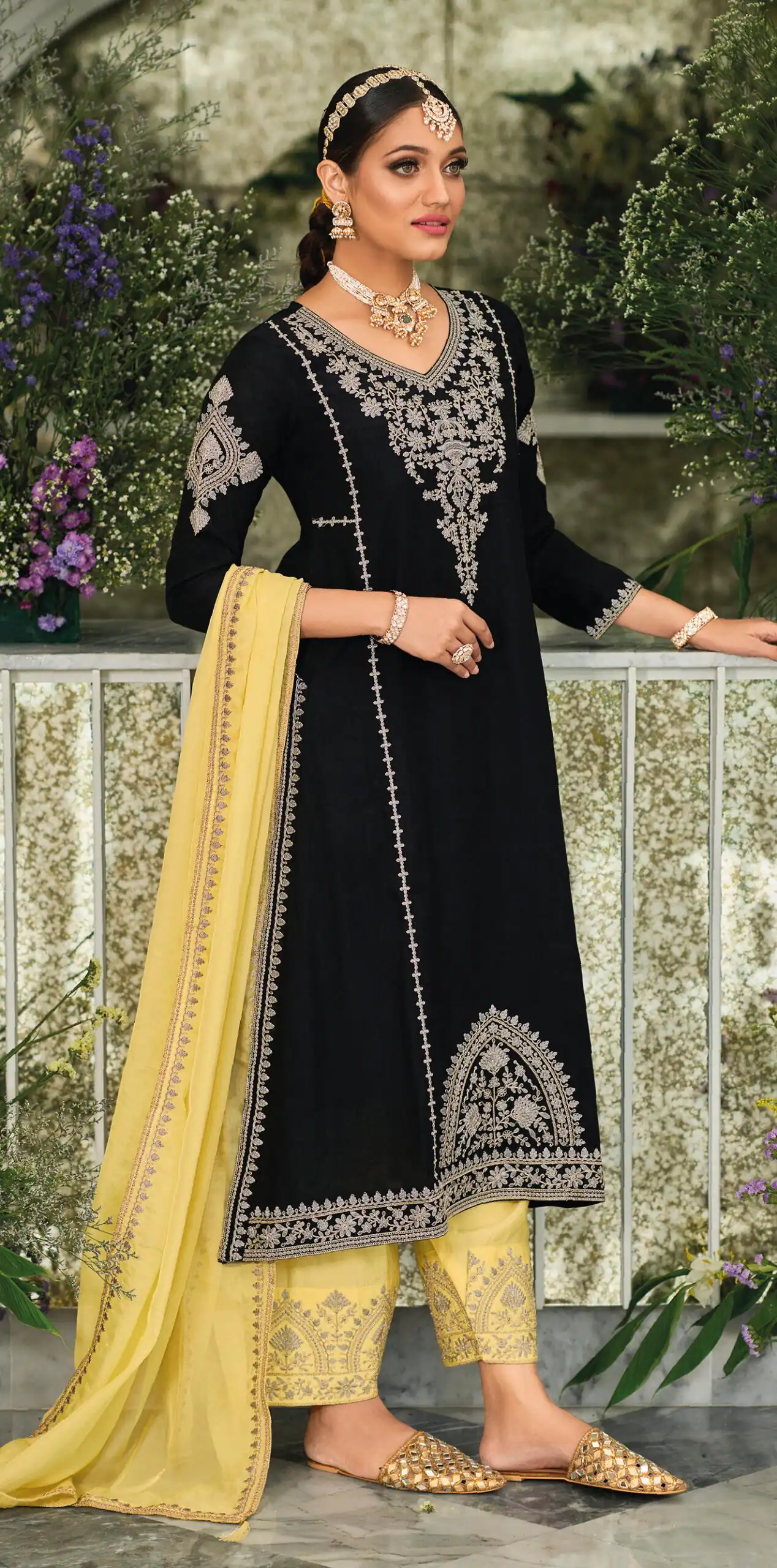 KF 1635 Black Top : Georgette Chine Stitched Work Salwar Suit Wedding, Party, Festive, Events Etc. Expected Delivery 4-6 Working Days @2049/-Only | Salwar suit, Designer Suits, Casual Suits, Creative suits, Palazzo Suits, Party Wear Suits, Straight Suits