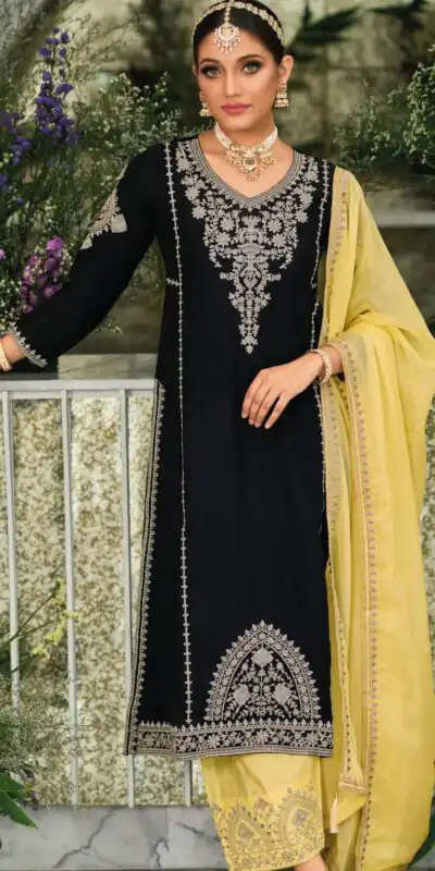 KF 1635 Black Top : Georgette Chine Stitched Work Salwar Suit Wedding, Party, Festive, Events Etc. Expected Delivery 4-6 Working Days @2049/-Only | Salwar suit, Designer Suits, Casual Suits, Creative suits, Palazzo Suits, Party Wear Suits, Straight Suits