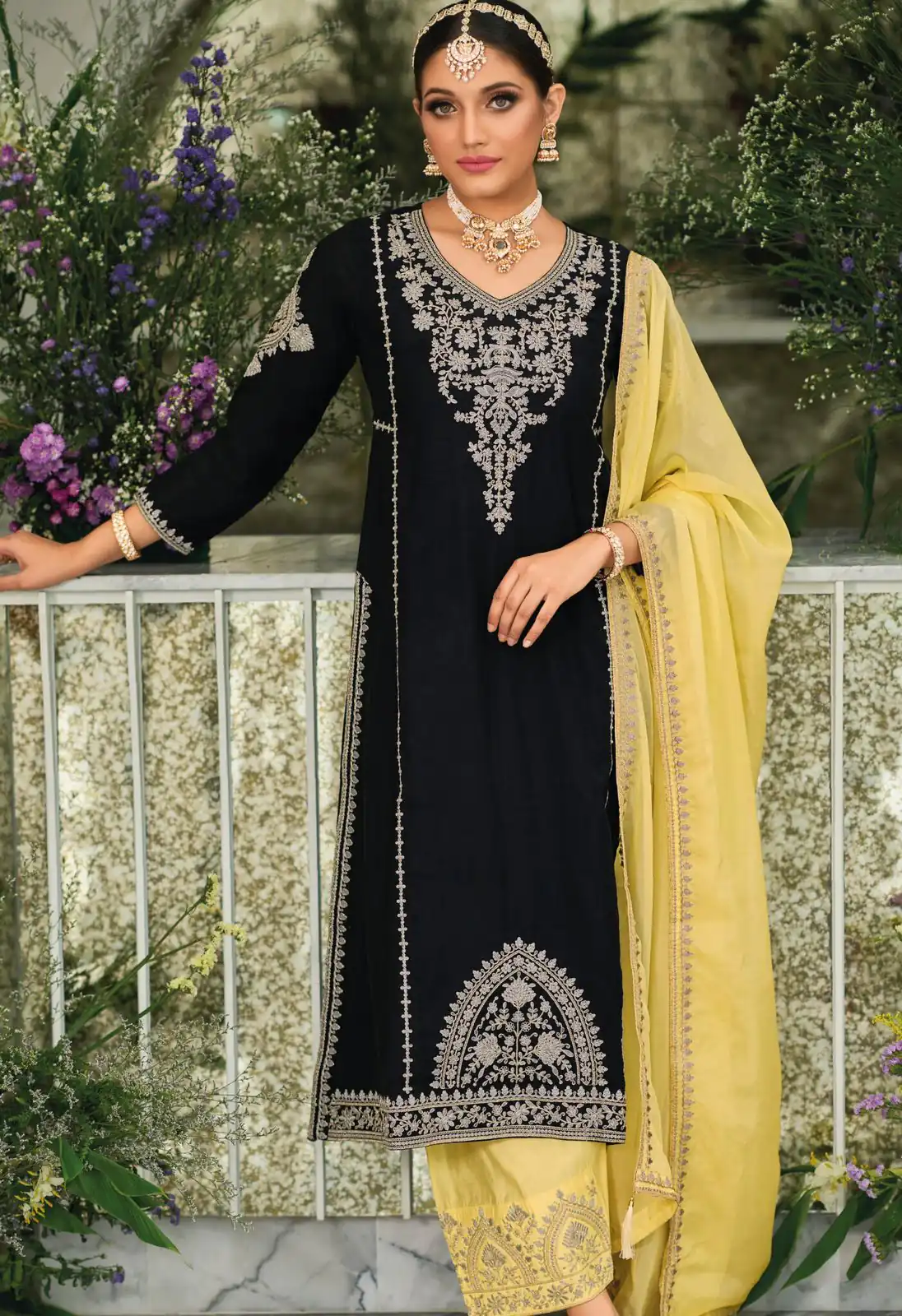 KF 1635 Black Top : Georgette Chine Stitched Work Salwar Suit Wedding, Party, Festive, Events Etc. Expected Delivery 4-6 Working Days @2049/-Only | Salwar suit, Designer Suits, Casual Suits, Creative suits, Palazzo Suits, Party Wear Suits, Straight Suits