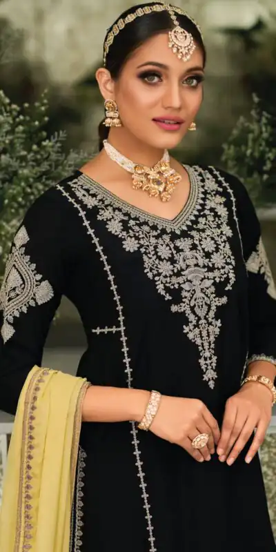 KF 1635 Black Top : Georgette Chine Stitched Work Salwar Suit Wedding, Party, Festive, Events Etc. Expected Delivery 4-6 Working Days @2049/-Only | Salwar suit, Designer Suits, Casual Suits, Creative suits, Palazzo Suits, Party Wear Suits, Straight Suits