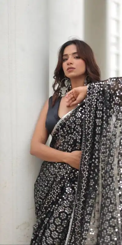 ST 451 Black Color Georgette Embroidery Cotton Thread Work Saree Casual, Wedding, Party, Festive, Events Etc. Expected Delivery 4-6 Working Days @1999/- | Sarees, Bollywood Sarees, Creative Sarees, Designer Sarees, Embroidered Sarees, Ethnic Saree, Modern Digital sarees, Party Wear Sarees