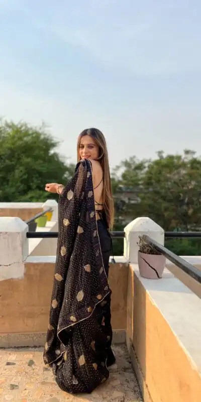 JR 596 Black Color Georgette Sequence Lace border Work Saree Casual, Wedding, Festive, Events Expected Delivery  4-6 Working Days @1599/- | Sarees, Bollywood Sarees, Creative Sarees, Designer Sarees, Embroidered Sarees, Ethnic Saree, Modern Digital sarees, Party Wear Sarees