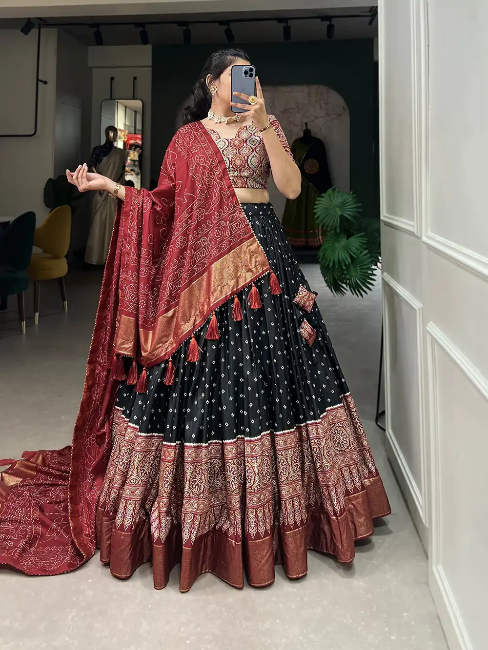 AF Lahriya Black Color Tussar Patola Print Foil Work Lehenga Choli Casual, Party Wear, Events, Festivals Wear Etc. Expected Delivery 4-6 Working Days @1999 | Lehenga, Bollywood Lehenga, Creative Lehenga, Designer Lehenga, Embroidered Lehenga, Party Wear Lehenga