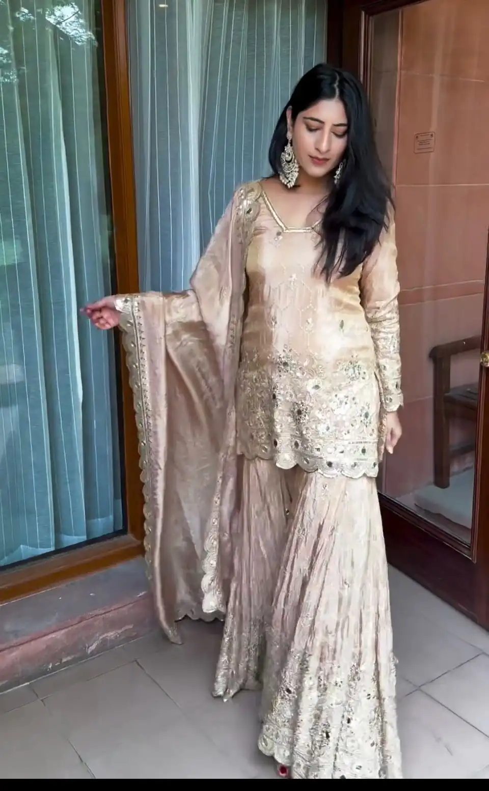 VLM 186 Golden color Chinon Silk Embroidery Work Salwar Suit Casual, Wedding, Party, Festive, Events . Expected Delivery  4-6 Working Days @2199/- | Jump Suits, Salwar suit, Designer Suits, Casual Suits, Creative suits, Palazzo Suits, Party Wear Suits, Patiala Suits, Straight Suits