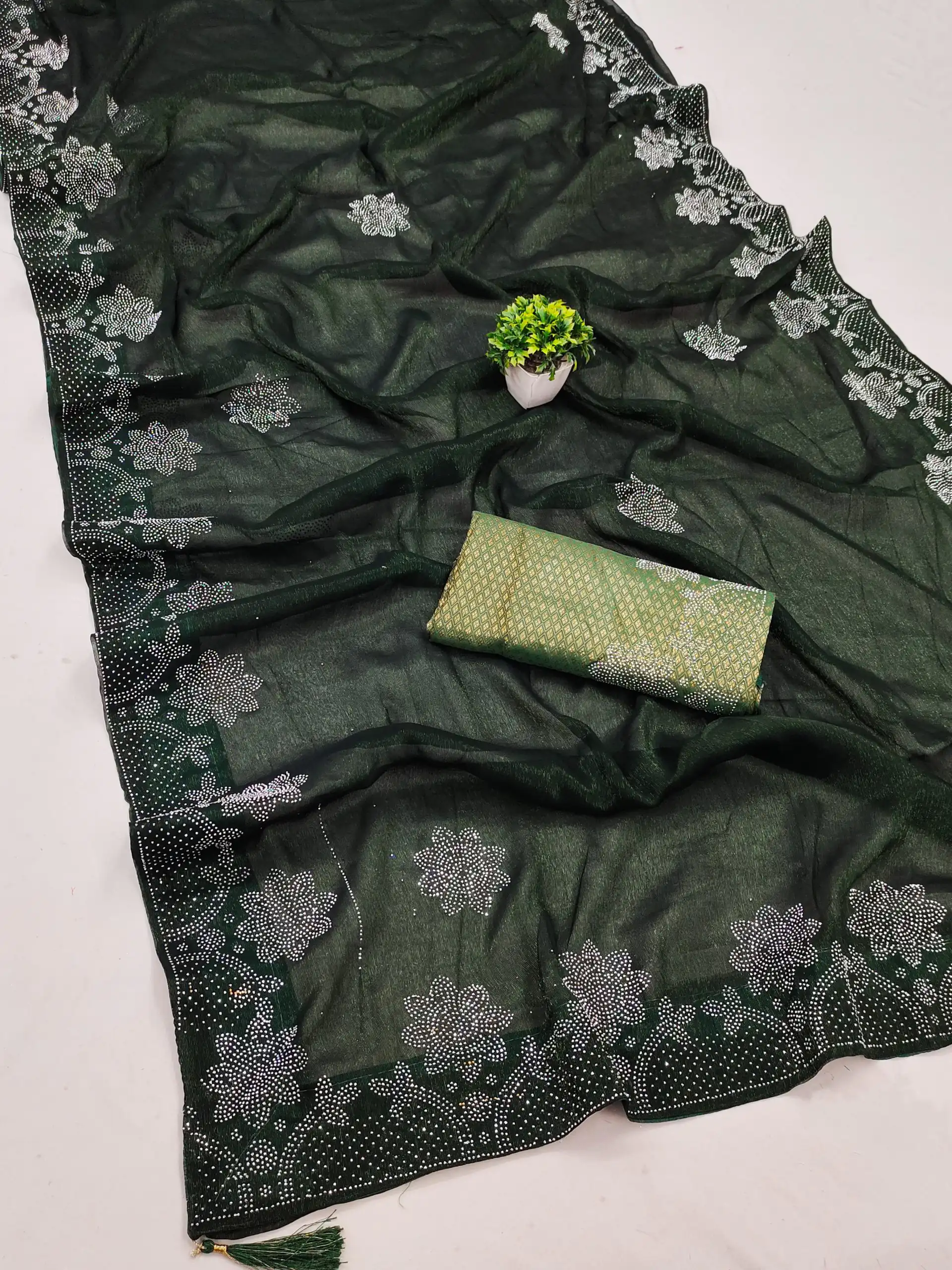 MB Mahek Green Color Black Ket Embellished Swarovski Diamond Saree Casual, Party Wear, Festival, Events, .  Expected Delivery  4-6 Working Days @1599/- | Sarees, Bollywood Sarees, Creative Sarees, Designer Sarees, Embroidered Sarees, Ethnic Saree, Modern Digital sarees, Party Wear Sarees