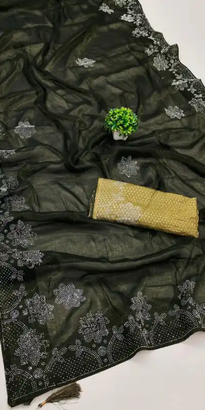 MB Mahek Mehndi Green Color Black Ket Embellished Swarovski Diamond Saree Casual, Party Wear, Festival, Events, .  Expected Delivery  4-6 Working Days @1599/- | Sarees, Bollywood Sarees, Creative Sarees, Designer Sarees, Embroidered Sarees, Ethnic Saree, Modern Digital sarees, Party Wear Sarees
