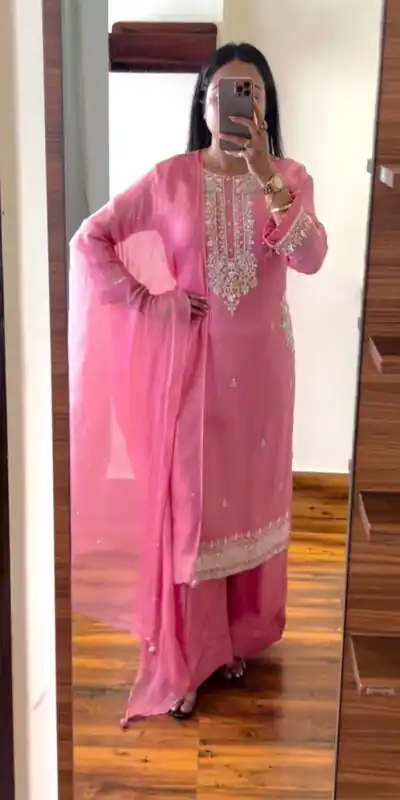 SRK 5159 Pink Color Pure Chinnon Silk Embroidery Coding Dori Salwar Suit Wedding, Party, Festive, Events Expected Delivery 4-6 Working Days @ 1899/- | Jump Suits, Salwar suit, Designer Suits, Casual Suits, Creative suits, Palazzo Suits, Party Wear Suits, Patiala Suits, Straight Suits