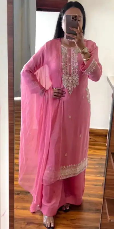 SRK 5159 Pink Color Pure Chinnon Silk Embroidery Coding Dori Salwar Suit Wedding, Party, Festive, Events Expected Delivery 4-6 Working Days @ 1899/- | Jump Suits, Salwar suit, Designer Suits, Casual Suits, Creative suits, Palazzo Suits, Party Wear Suits, Patiala Suits, Straight Suits