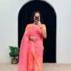 Stylish Pink Color Georgette Digital Printed Ruffle Gown Saree