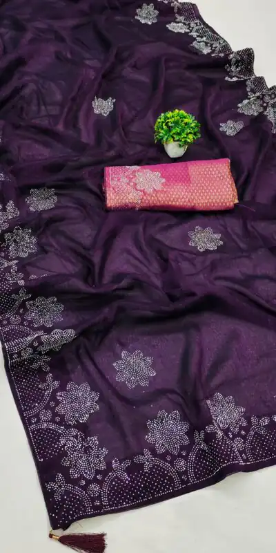 MB Mahek Purple Color Black Ket Embellished Swarovski Diamond Saree Casual, Party Wear, Festival, Events, .  Expected Delivery  4-6 Working Days @1599/- | Sarees, Bollywood Sarees, Creative Sarees, Designer Sarees, Embroidered Sarees, Ethnic Saree, Modern Digital sarees, Party Wear Sarees