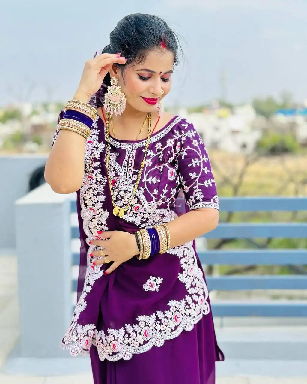 ST 447 Purple Color Georgette Cotton Thread Embroidery Saree Casual, Wedding, Party, Festive, Events Etc. Expected Delivery 4-6 Working Days @1849/- | Sarees, Bollywood Sarees, Creative Sarees, Designer Sarees, Embroidered Sarees, Ethnic Saree, Modern Digital sarees, Party Wear Sarees