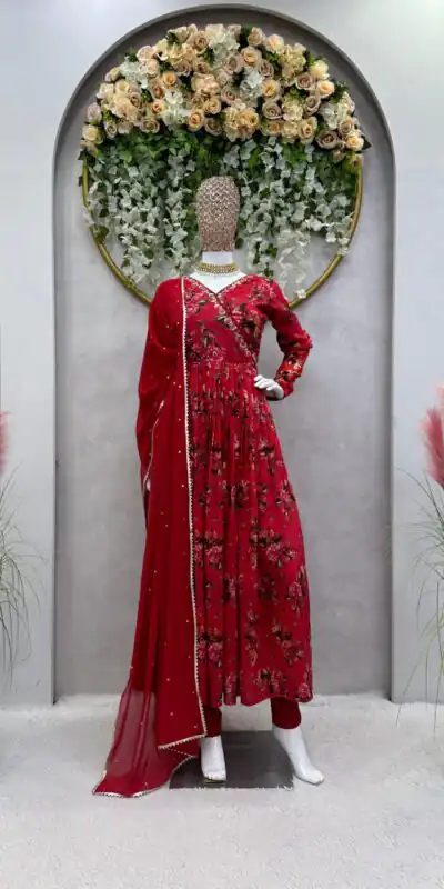 KD 1457 Red Color Muslin Digital Print With Hand Work Salwar Suit Casual, Party, Festive, Events Wedding Etc.  Expected Delivery 4-6 Working Days @2049/- | Salwar suit, Designer Suits, Casual Suits, Creative suits, Palazzo Suits, Party Wear Suits, Straight Suits