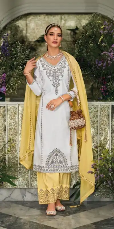 KF 1635 White Top : Georgette Chine Stitched Work Salwar Suit Wedding, Party, Festive, Events Etc. Expected Delivery 4-6 Working Days @2049/-Only | Salwar suit, Designer Suits, Casual Suits, Creative suits, Palazzo Suits, Party Wear Suits, Straight Suits