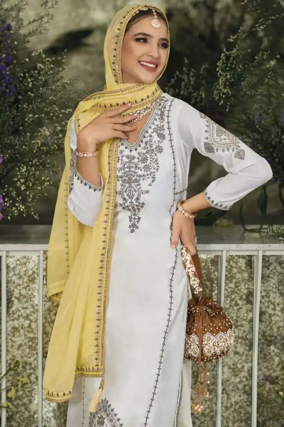 KF 1635 White Top : Georgette Chine Stitched Work Salwar Suit Wedding, Party, Festive, Events Etc. Expected Delivery 4-6 Working Days @2049/-Only | Salwar suit, Designer Suits, Casual Suits, Creative suits, Palazzo Suits, Party Wear Suits, Straight Suits