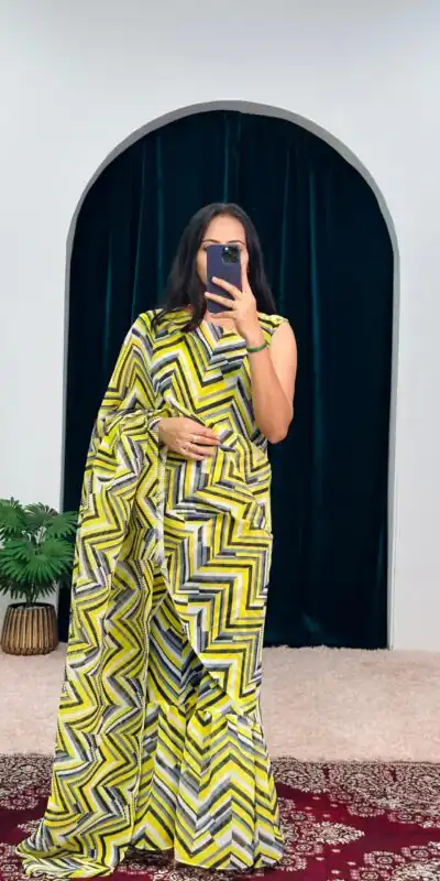 ST 1051 Yellow Color Georgette Digital Printed Ruffle Work Saree Casual, Wedding, Party, Festive, Events Etc. Expected Delivery 4-6 Working Days @1849/- | Sarees, Bollywood Sarees, Creative Sarees, Designer Sarees, Embroidered Sarees, Ethnic Saree, Modern Digital sarees, Party Wear Sarees