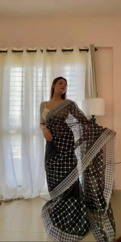  AC ARROW Black Color Organza Embroidery Thread Work Saree Casual, Wedding, Festive, Events Expected Delivery 4-6 Working Days @2099/- | Sarees, Bollywood Sarees, Creative Sarees, Designer Sarees, Embroidered Sarees, Ethnic Saree, Modern Digital sarees, Party Wear Sarees