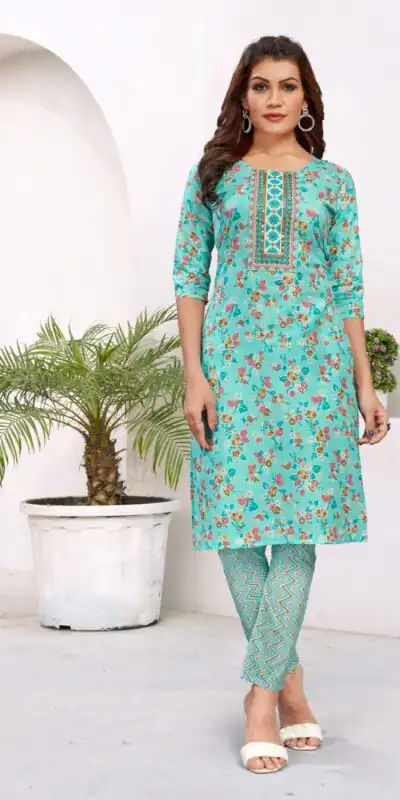 INLI Samaira Blue Color Heavy Cambric Cotton Print Embroidery Work Kurti Casual, Wedding, Party, Festive, Events . Expected Delivery 4-6 Working Days @1499 | Kurti, Bollywood Kurti, Creative Kurtis, Designer Kurti, Party Wear Kurti, Selfie Kurti