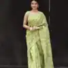 Sublime Green Color Linen Beautiful Digital Printed Work Saree