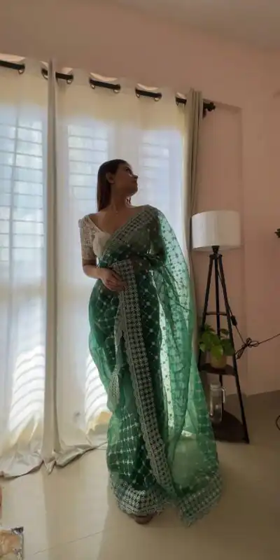   AC ARROW Green Color Organza Embroidery Thread Work Saree Casual, Wedding, Festive, Events Expected Delivery 4-6 Working Days @2099/- | Sarees, Bollywood Sarees, Creative Sarees, Designer Sarees, Embroidered Sarees, Ethnic Saree, Modern Digital sarees, Party Wear Sarees