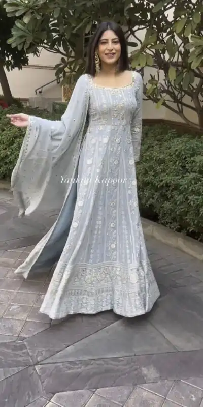 VLM 150 Grey color Foix Georgette Embroidery Woek Salwar Suit Casual, Wedding, Party, Festive, Events . Expected Delivery  4-6 Working Days @2249/- | Jump Suits, Salwar suit, Designer Suits, Casual Suits, Creative suits, Palazzo Suits, Party Wear Suits, Patiala Suits, Straight Suits
