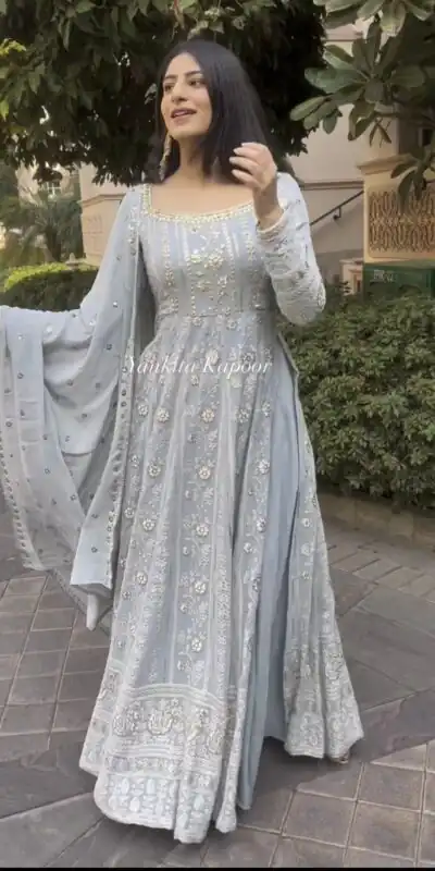 VLM 150 Grey color Foix Georgette Embroidery Woek Salwar Suit Casual, Wedding, Party, Festive, Events . Expected Delivery 4-6 Working Days @2249/- | Jump Suits, Salwar suit, Designer Suits, Casual Suits, Creative suits, Palazzo Suits, Party Wear Suits, Patiala Suits, Straight Suits
