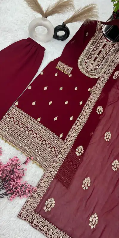 SRK 5162 Maroon Color Faux Georgette Embroidery Salwar Suit Wedding, Party, Festive, Events Expected Delivery 4-6 Working Days @ 1999/- | Salwar suit, Designer Suits, Casual Suits, Creative suits, Palazzo Suits, Party Wear Suits, Patiala Suits, Straight Suits