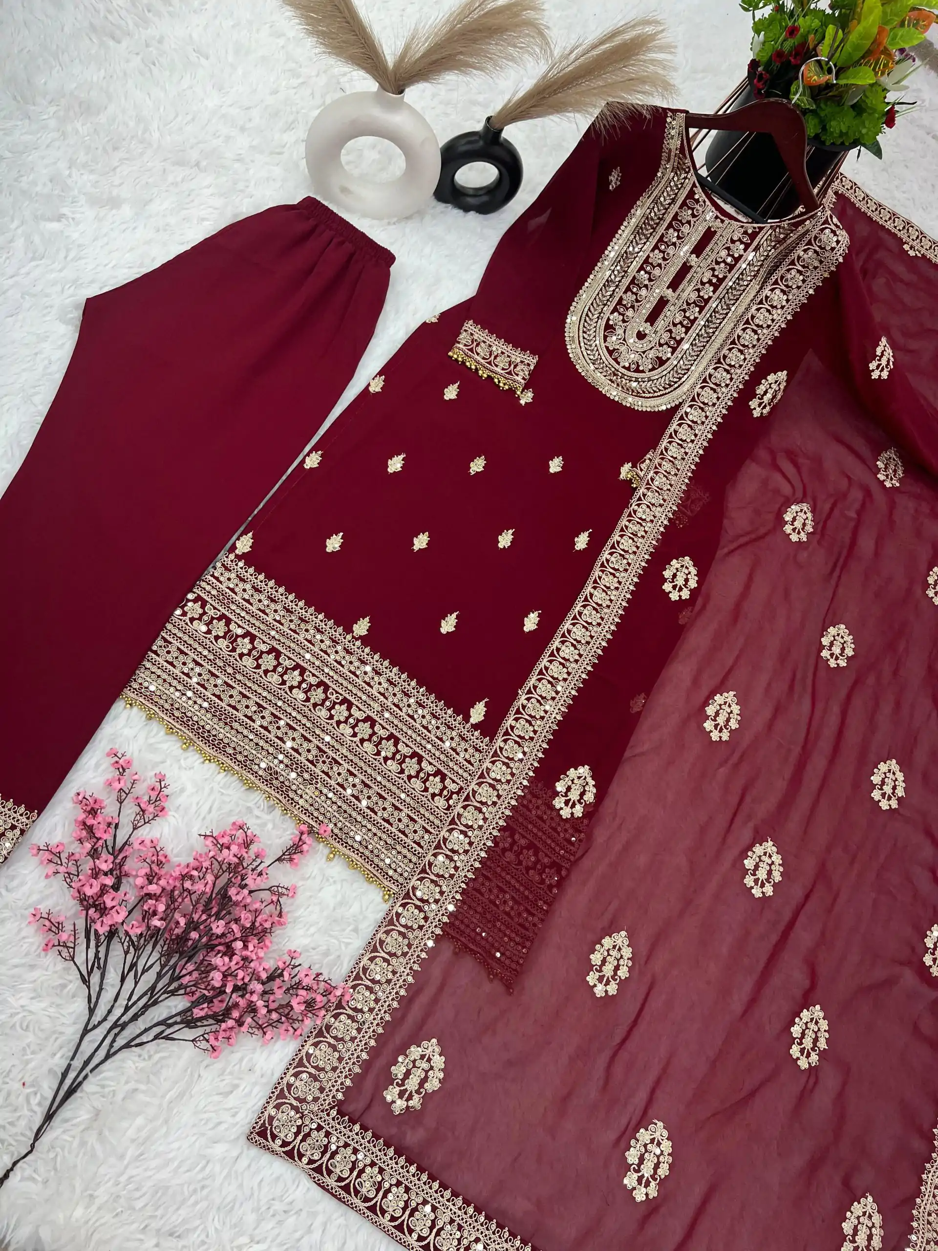 SRK 5162 Maroon Color Faux Georgette Embroidery Salwar Suit Wedding, Party, Festive, Events Expected Delivery 4-6 Working Days @ 1999/- | Salwar suit, Designer Suits, Casual Suits, Creative suits, Palazzo Suits, Party Wear Suits, Patiala Suits, Straight Suits