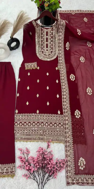 SRK 5162 Maroon Color Faux Georgette Embroidery Salwar Suit Wedding, Party, Festive, Events Expected Delivery 4-6 Working Days @ 1999/- | Salwar suit, Designer Suits, Casual Suits, Creative suits, Palazzo Suits, Party Wear Suits, Patiala Suits, Straight Suits