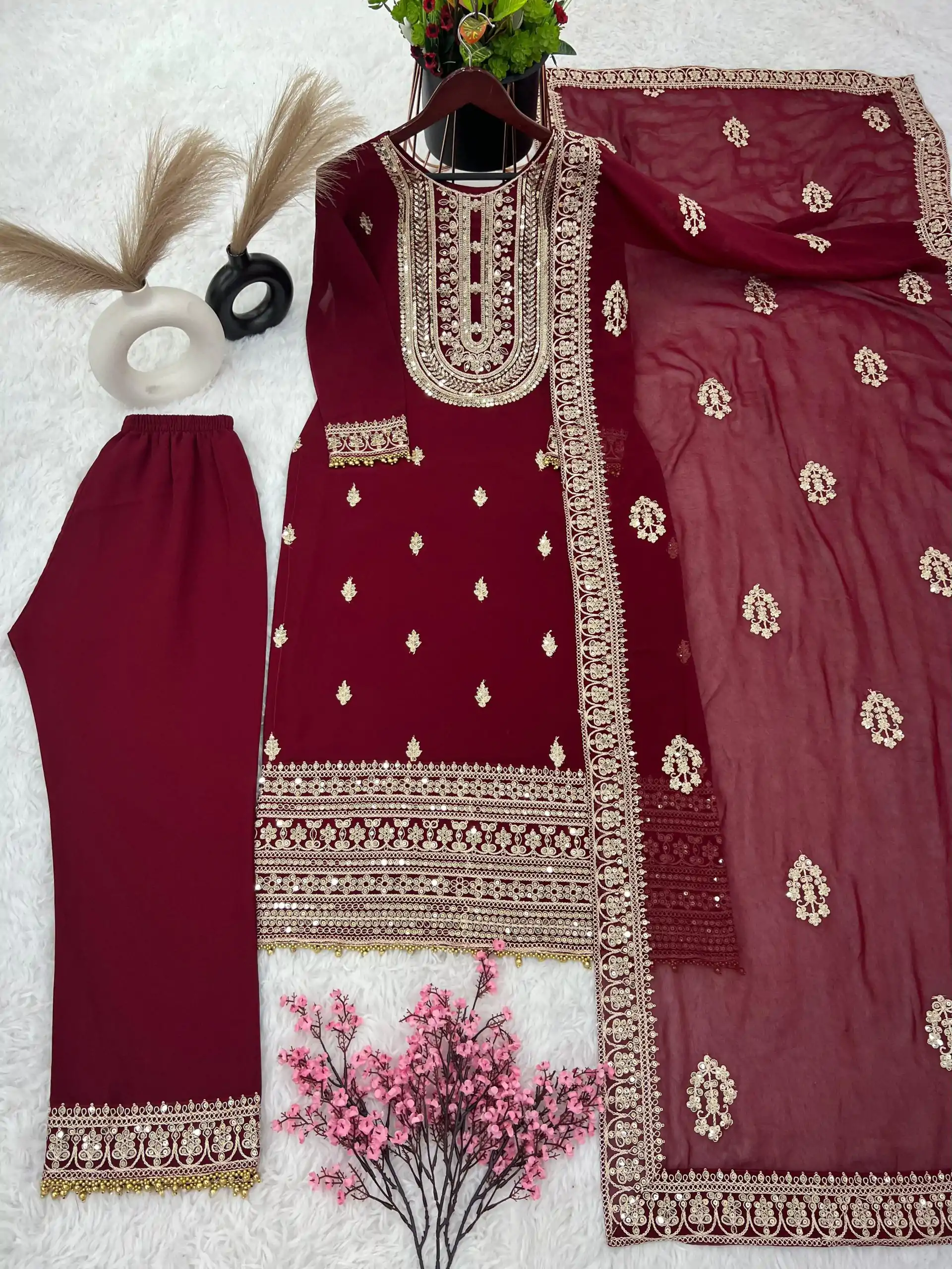 SRK 5162 Maroon Color Faux Georgette Embroidery Salwar Suit Wedding, Party, Festive, Events Expected Delivery 4-6 Working Days @ 1999/- | Salwar suit, Designer Suits, Casual Suits, Creative suits, Palazzo Suits, Party Wear Suits, Patiala Suits, Straight Suits