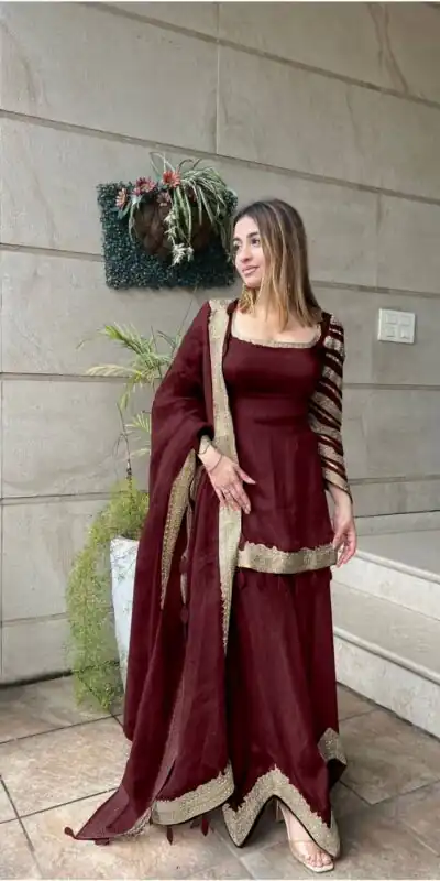 NSR 691 Maroon  Color Faux Georgette Embroidery Work Salwar Suit Casual, Party Festive, Events Etc. Expected Delivery 4-6 Working Days @1899/ | Jump Suits, Salwar suit, Designer Suits, Casual Suits, Creative suits, Palazzo Suits, Party Wear Suits, Patiala Suits, Straight Suits
