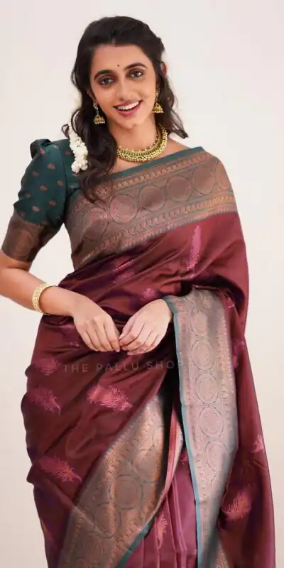 SC Morpich Maroon Color Soft Silk Pink Zari Design Spread Shine Various Saree , Party Wear, Events, Festivals Expected Delivery 4-6 Working Days 1499/- | Sarees, Bollywood Sarees, Creative Sarees, Designer Sarees, Embroidered Sarees, Ethnic Saree, Modern Digital sarees, Party Wear Sarees