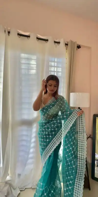  AC ARROW Peacock Green Color Organza Embroidery Thread Work Saree Casual, Wedding, Festive, Events Expected Delivery 4-6 Working Days @2099/- | Sarees, Bollywood Sarees, Creative Sarees, Designer Sarees, Embroidered Sarees, Ethnic Saree, Modern Digital sarees, Party Wear Sarees