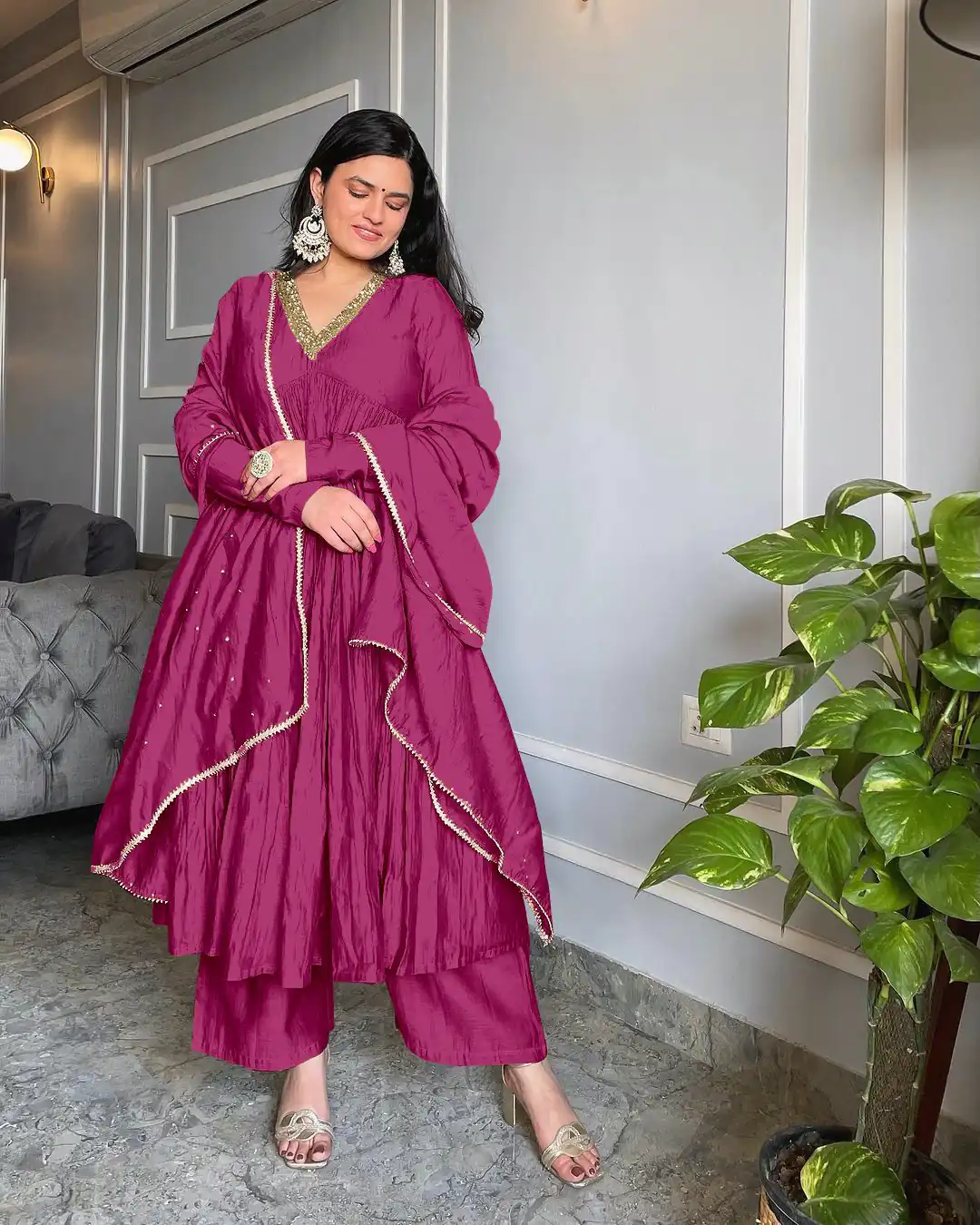 AD 152 Pink Color Pure Chinon Silk Embroidery Sharara Suit Fancy Full Sleeve Wedding, Party, Festive, Events Etc. Expected Delivery  4-6 Working Days @1799/ | Jump Suits, Salwar suit, Designer Suits, Casual Suits, Creative suits, Palazzo Suits, Party Wear Suits, Patiala Suits, Straight Suits
